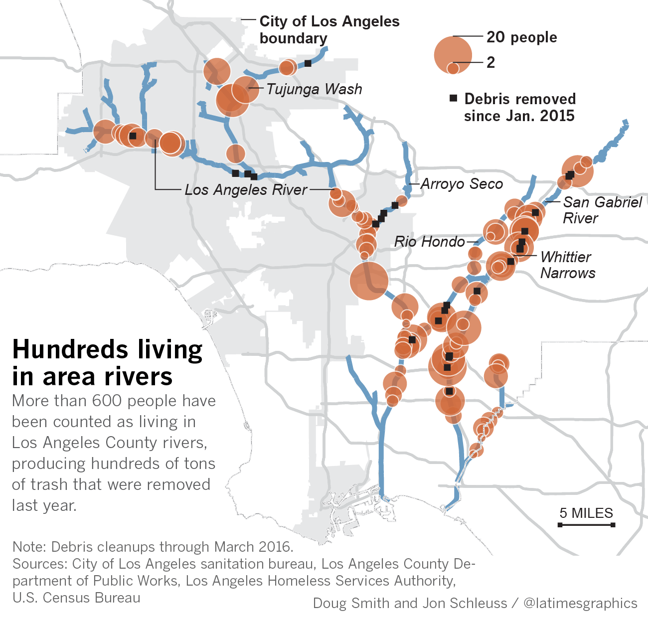 Map of Los Angeles County homeless counts and cleanup areas